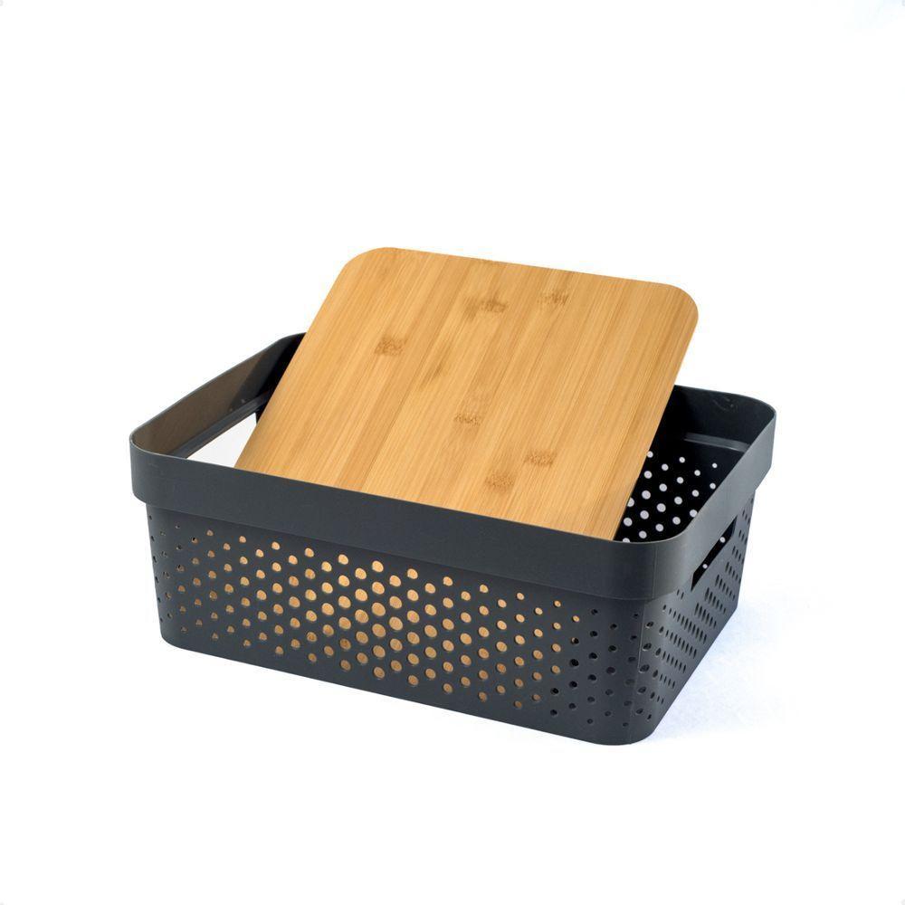 Caixa Organizadora Poá Com Tampa De Bambu Oikos Multiuso Cinza - 5