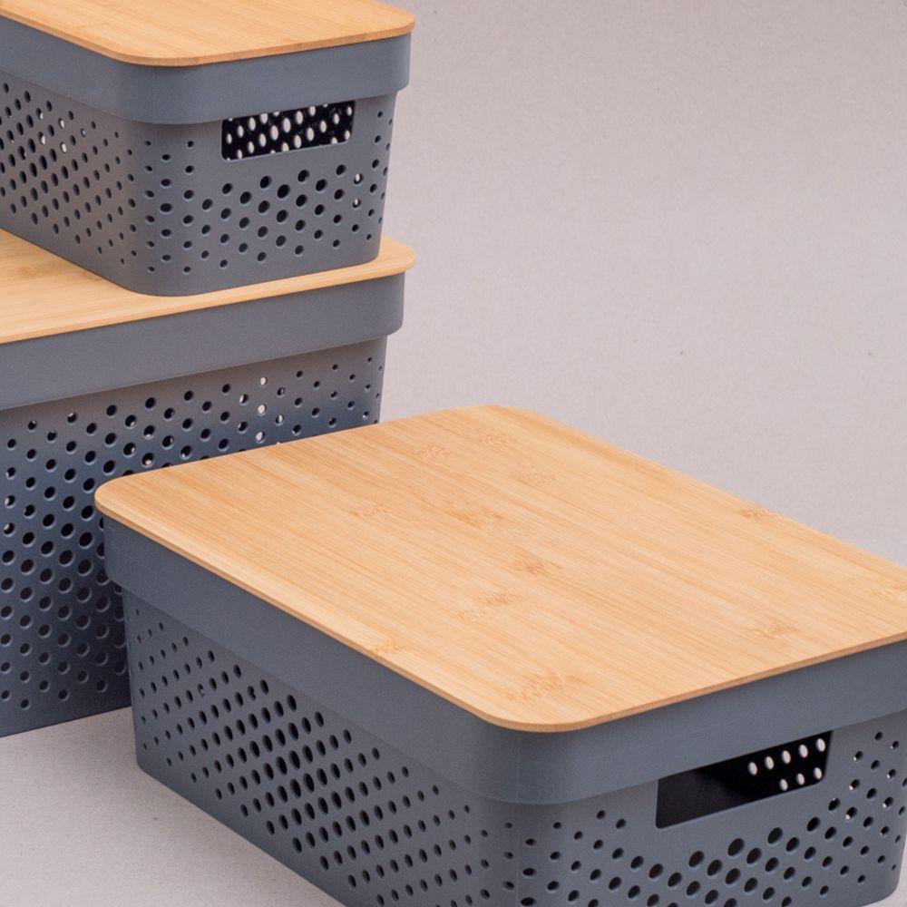 Caixa Organizadora Poá Com Tampa De Bambu Oikos Multiuso Cinza - 7