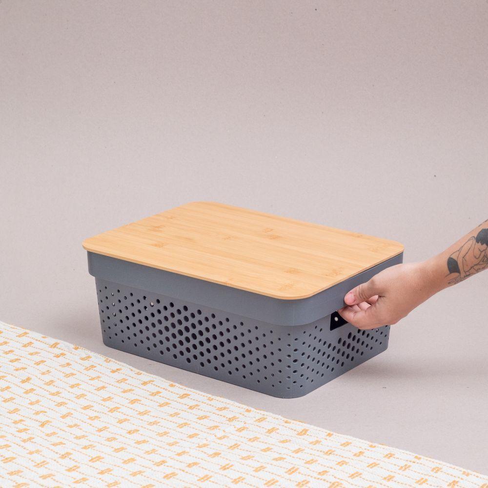 Caixa Organizadora Poá Com Tampa De Bambu Oikos Multiuso Cinza - 8