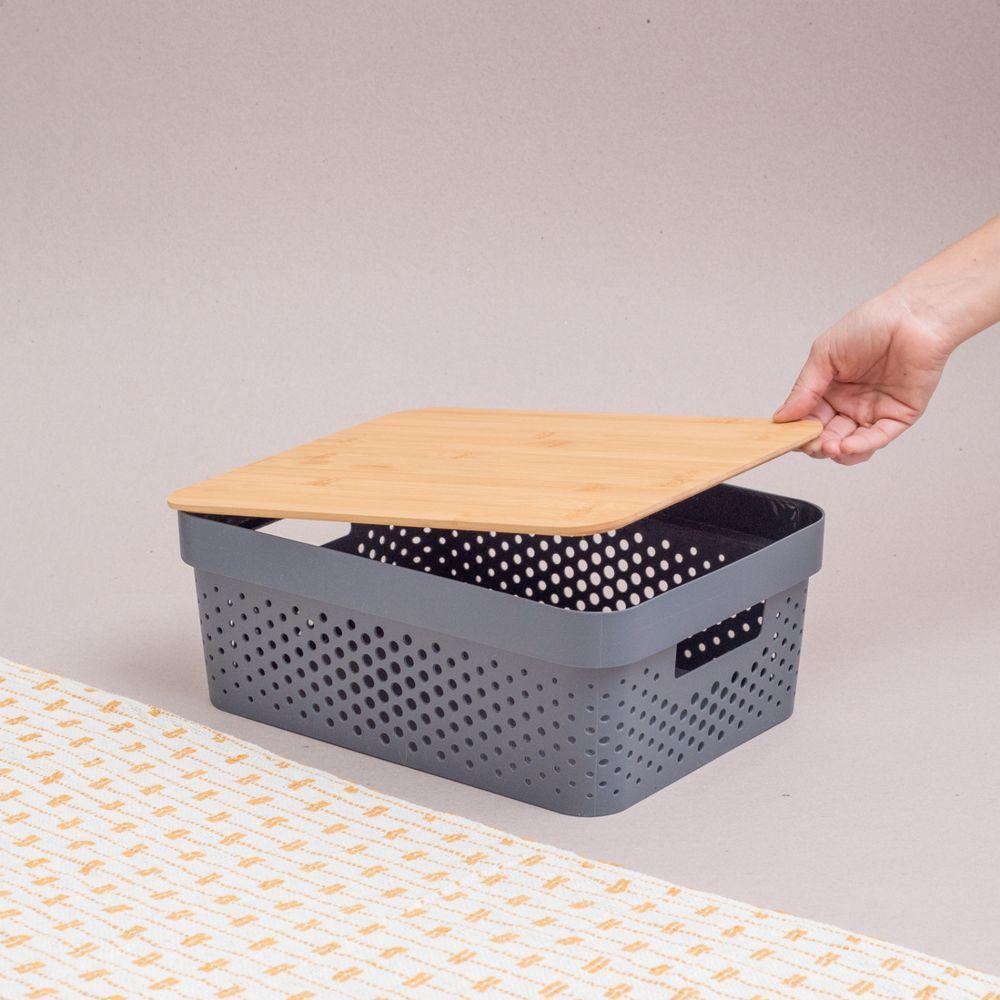 Caixa Organizadora Poá Com Tampa De Bambu Oikos Multiuso Cinza - 9