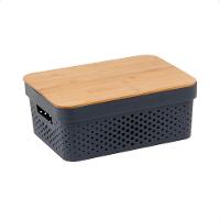 Caixa Organizadora Poá Com Tampa De Bambu Oikos Multiuso Cinza - 1