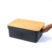 Caixa Organizadora Poá Com Tampa De Bambu Oikos Multiuso Cinza