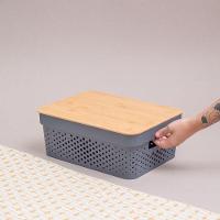 Caixa Organizadora Poá Com Tampa De Bambu Oikos Multiuso Cinza - 8