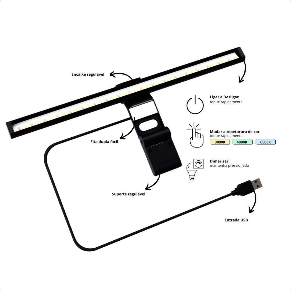 Barra De Led Taschibra Screen Usb Para Monitor Regulável - 4