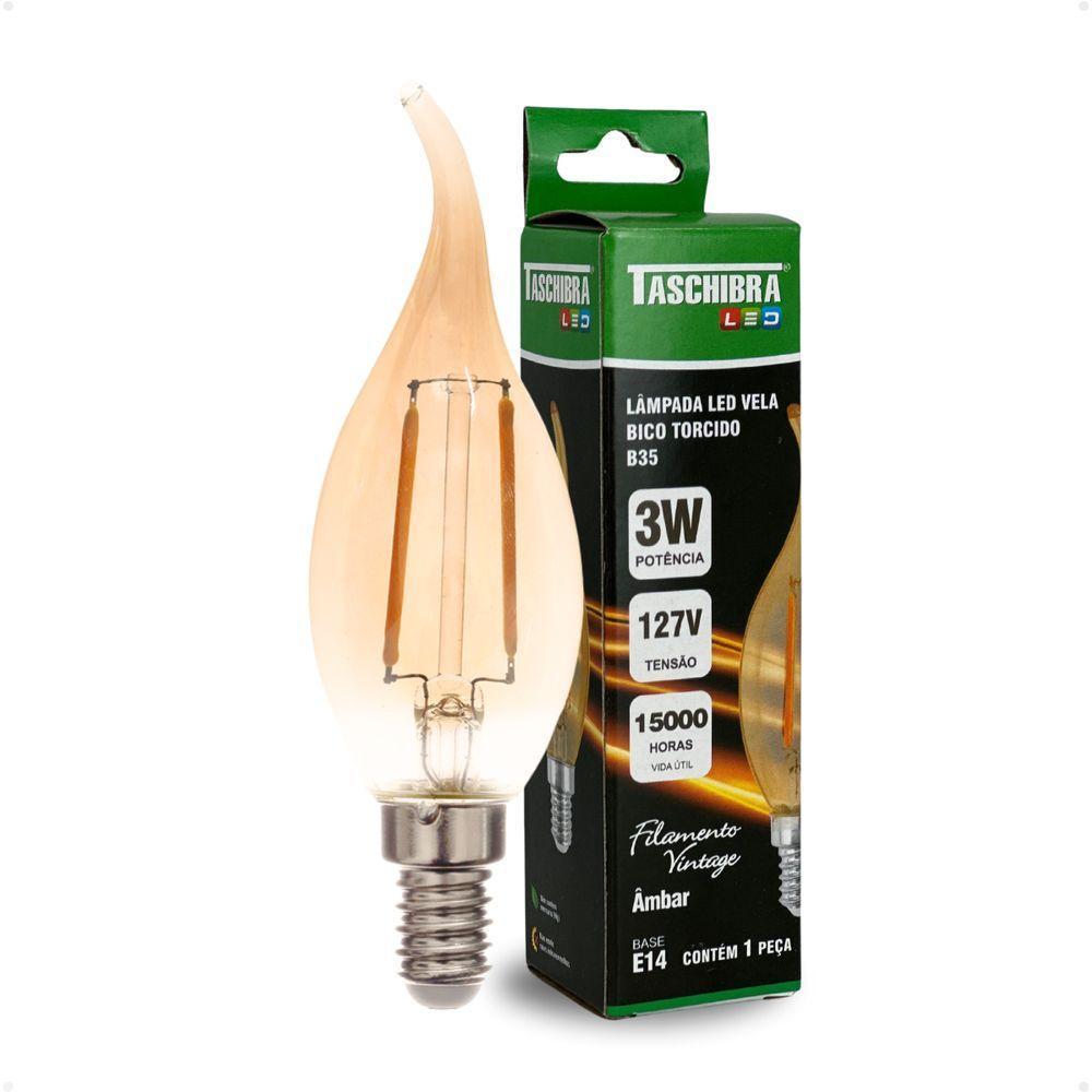 Lâmpada Led Filamento Vela Bico Torcido B35 âmbar E14 Taschibra 110v - 1