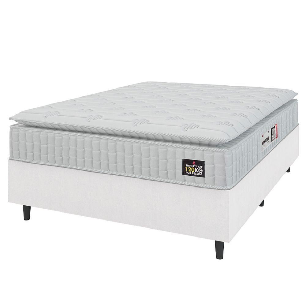 Cama Box Casal Queen Colchão Espuma D33 Pillow Top Van Gogh 158x198x62cm Branco Hellen – Suporta Até 120 Kg Por Pessoa - 1