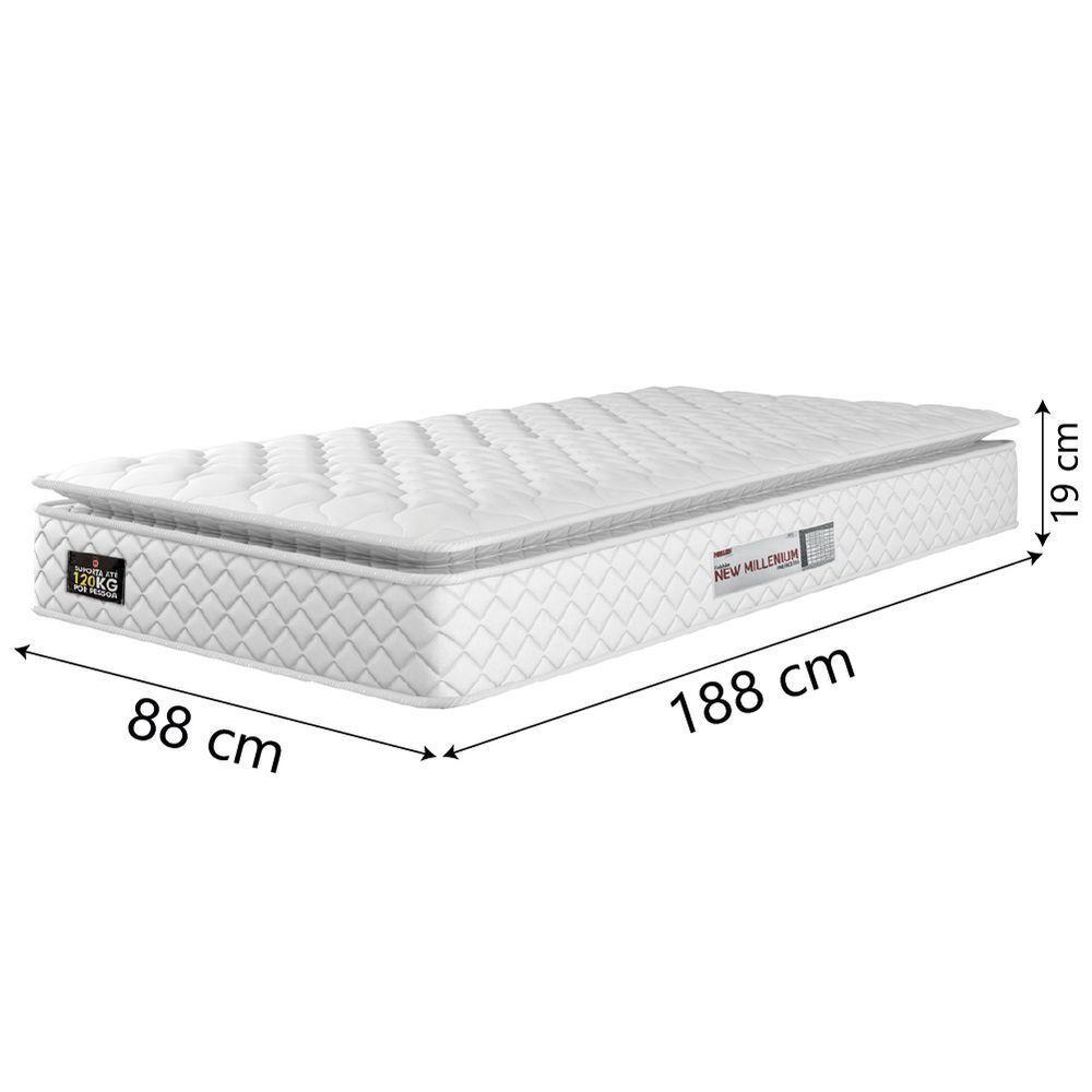 Cama Box Solteiro Colchão Espuma D33 Pillow Top New Millenium 88x188x57cm Branco Hellen – Suporta Até 120 Kg Por Pessoa - 4