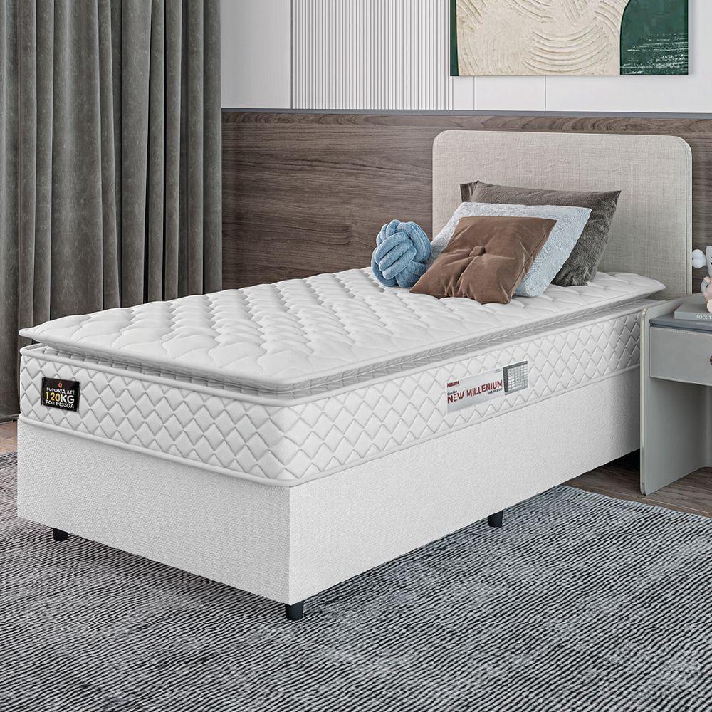 Cama Box Solteiro Colchão Espuma D33 Pillow Top New Millenium 88x188x57cm Branco Hellen – Suporta Até 120 Kg Por Pessoa - 5