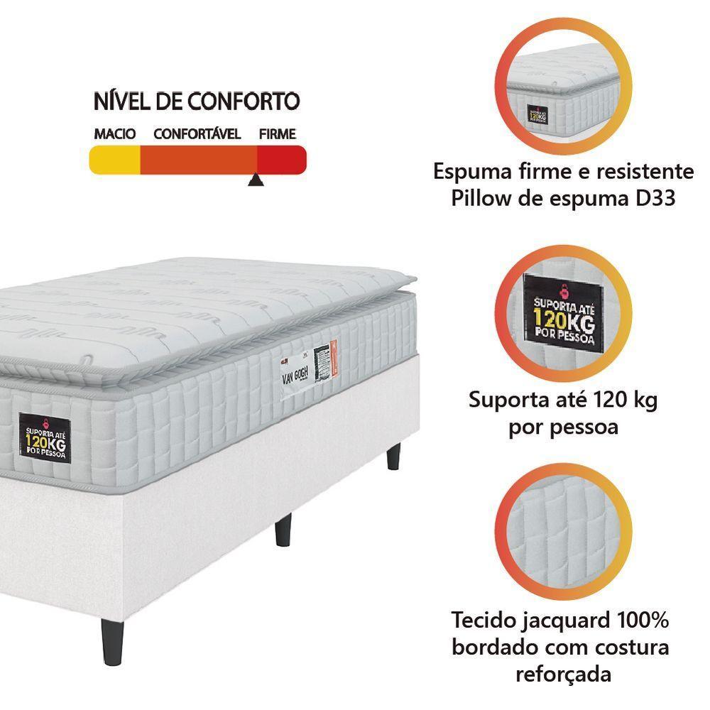 Cama Box Solteiro Colchão Espuma D33 Pillow Top Van Gogh 88x188x62cm Branco Hellen-suporta Até 120kg Por Pessoa - 2