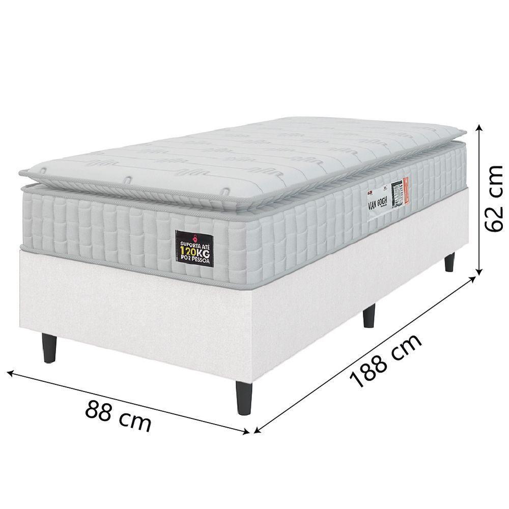 Cama Box Solteiro Colchão Espuma D33 Pillow Top Van Gogh 88x188x62cm Branco Hellen-suporta Até 120kg Por Pessoa - 3