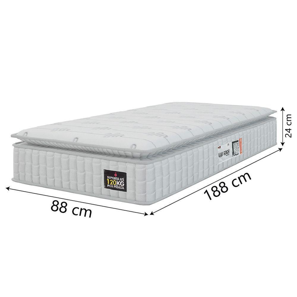 Cama Box Solteiro Colchão Espuma D33 Pillow Top Van Gogh 88x188x62cm Branco Hellen-suporta Até 120kg Por Pessoa - 4