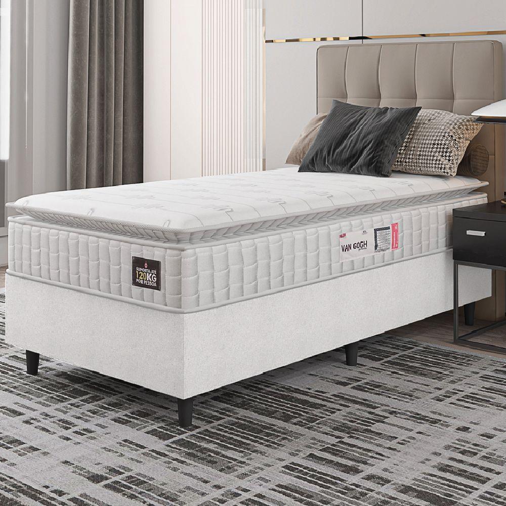 Cama Box Solteiro Colchão Espuma D33 Pillow Top Van Gogh 88x188x62cm Branco Hellen-suporta Até 120kg Por Pessoa - 5