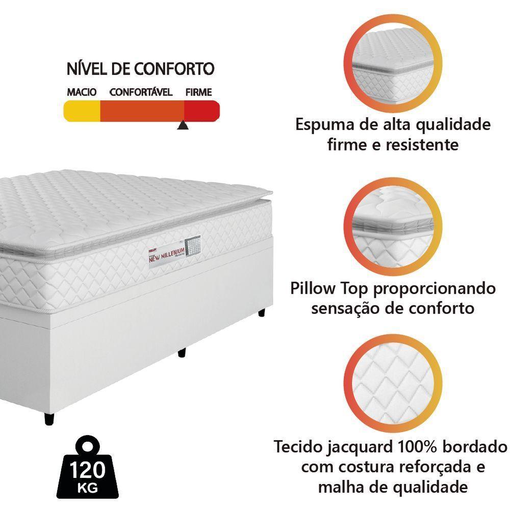 Cama Box Casal Colchão Espuma D33 Pillow Top New Millenium 138x188x57cm Branco Hellen – Suporta Até 120 Kg Por Pessoa - 2
