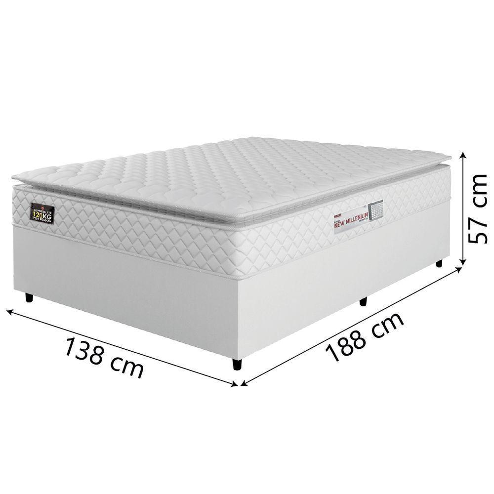Cama Box Casal Colchão Espuma D33 Pillow Top New Millenium 138x188x57cm Branco Hellen – Suporta Até 120 Kg Por Pessoa - 3