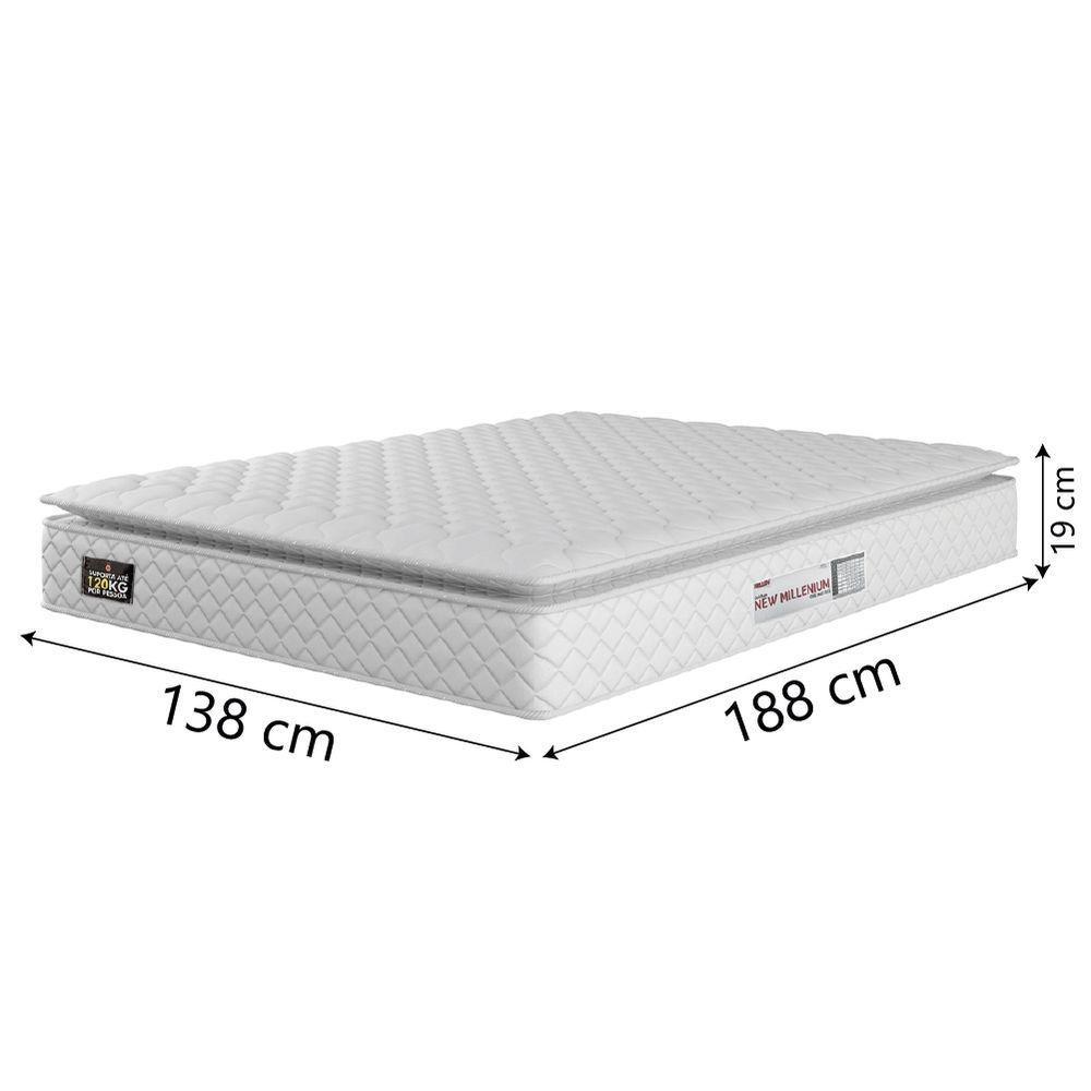 Cama Box Casal Colchão Espuma D33 Pillow Top New Millenium 138x188x57cm Branco Hellen – Suporta Até 120 Kg Por Pessoa - 4