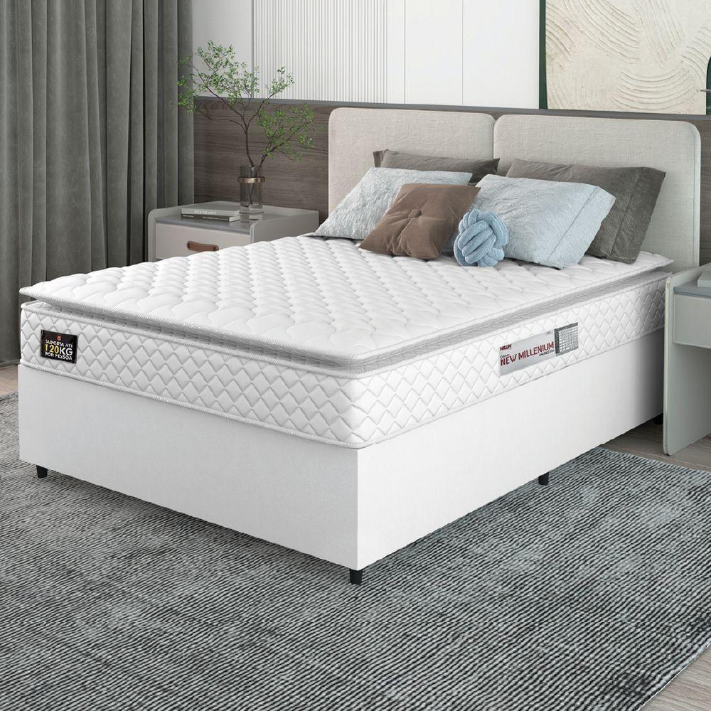 Cama Box Casal Colchão Espuma D33 Pillow Top New Millenium 138x188x57cm Branco Hellen – Suporta Até 120 Kg Por Pessoa - 5