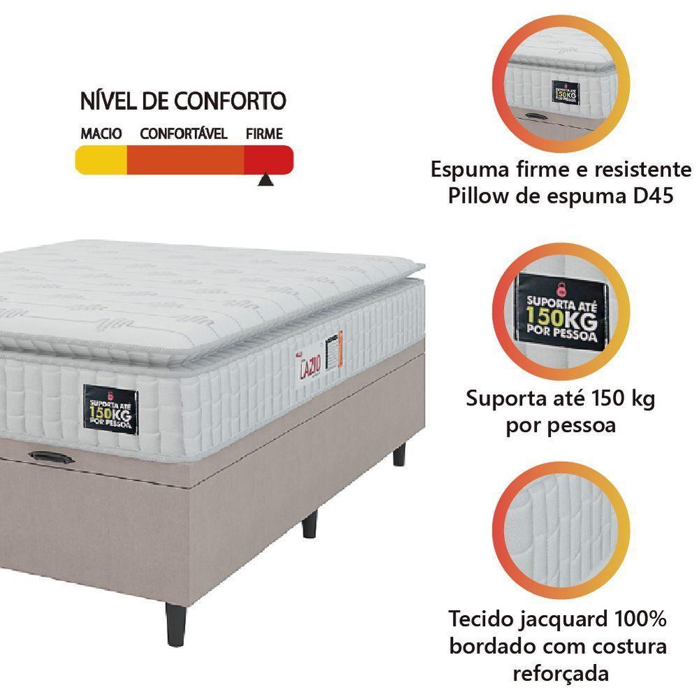Cama Box Baú Casal Colchão Espuma D45 Lazio Pillow Top 138x188x65cm Suede Branco Bege Hellen - 2