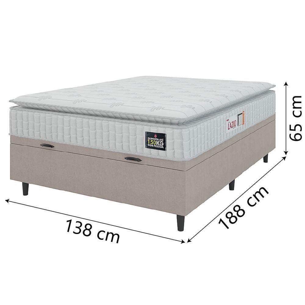 Cama Box Baú Casal Colchão Espuma D45 Lazio Pillow Top 138x188x65cm Suede Branco Bege Hellen - 3