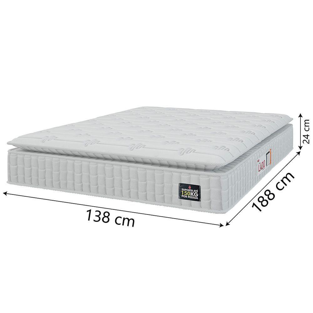 Cama Box Baú Casal Colchão Espuma D45 Lazio Pillow Top 138x188x65cm Suede Branco Bege Hellen - 4