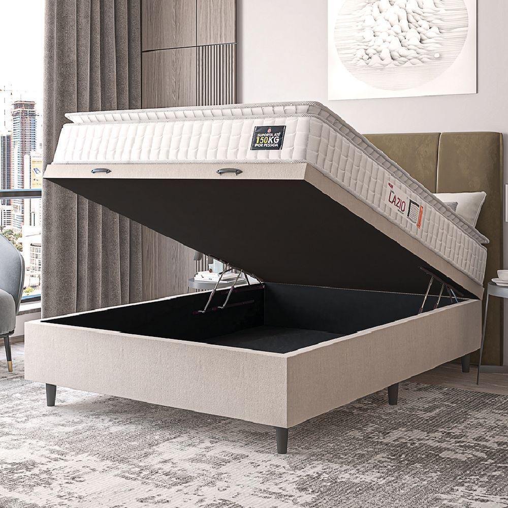 Cama Box Baú Casal Colchão Espuma D45 Lazio Pillow Top 138x188x65cm Suede Branco Bege Hellen - 5