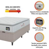 Cama Box Baú Casal Colchão Espuma D45 Lazio Pillow Top 138x188x65cm Suede Branco Bege Hellen - 2