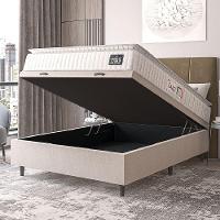 Cama Box Baú Casal Colchão Espuma D45 Lazio Pillow Top 138x188x65cm Suede Branco Bege Hellen - 5