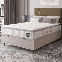 Cama Box Baú Casal Colchão Espuma D45 Lazio Pillow Top 138x188x65cm Suede Branco Bege Hellen - 6