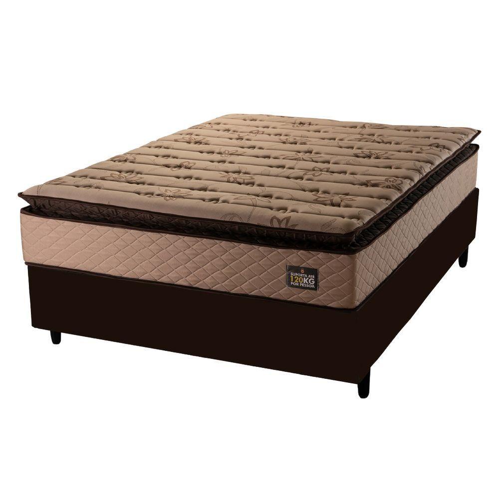 Cama Box Casal Queen Colchão Espuma D33 Pillow Top Van Gogh 158x198x67cm Suede Marrom Hellen - 1