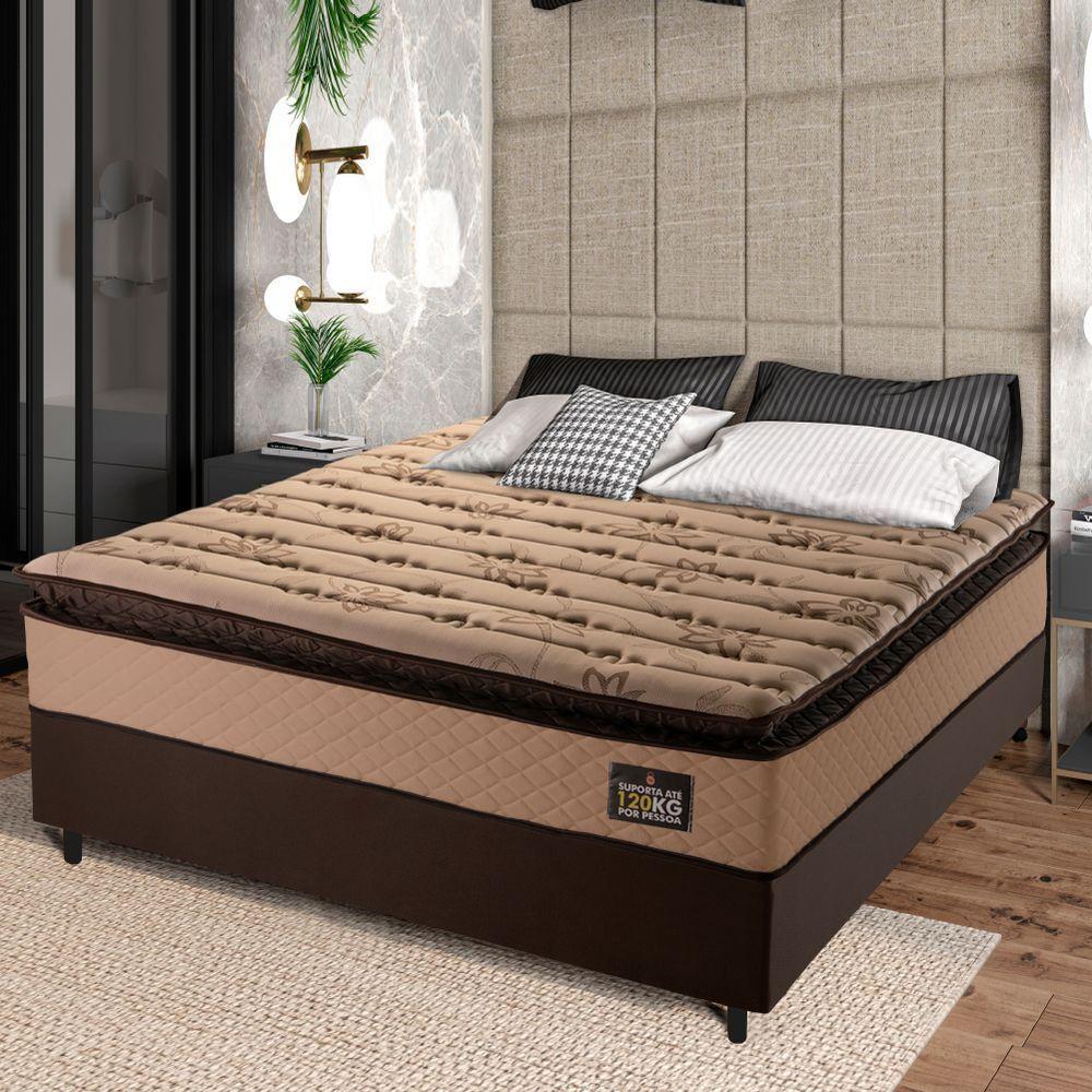 Cama Box Casal Queen Colchão Espuma D33 Pillow Top Van Gogh 158x198x67cm Suede Marrom Hellen - 5
