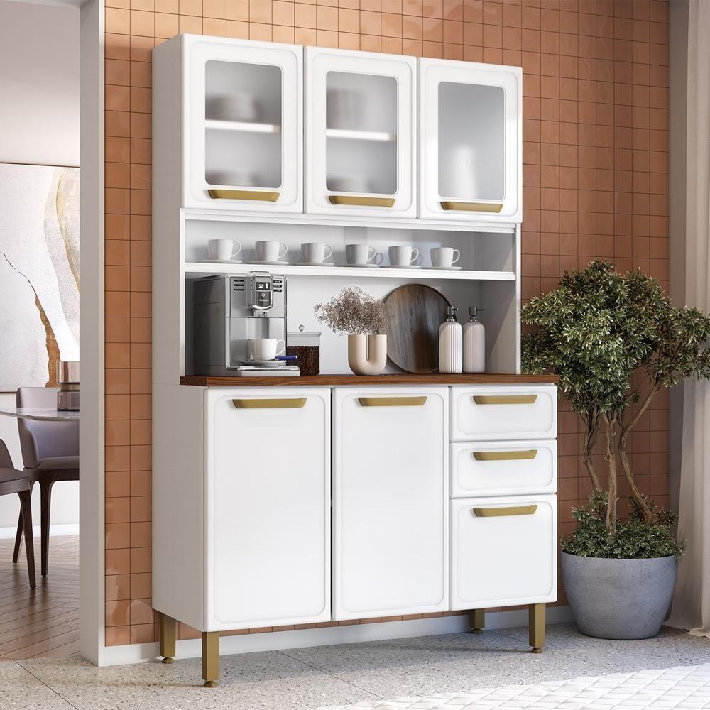 Cozinha Compacta De Aço 6 Portas 3 Vidros 2 Gavetas Bertolini Branco - 1
