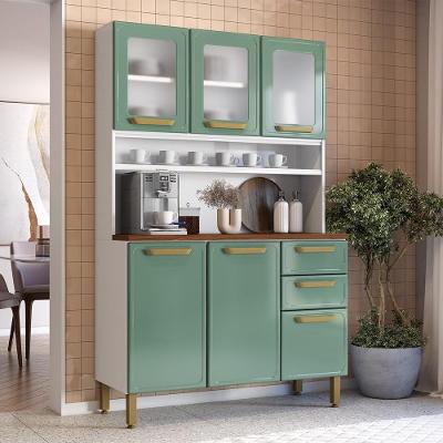 Cozinha Compacta De Aço 6 Portas 3 Vidros 2 Gavetas Bertolini Verde Branco