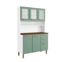 Cozinha Compacta De Aço 6 Portas 3 Vidros 2 Gavetas Bertolini Verde Branco - 7