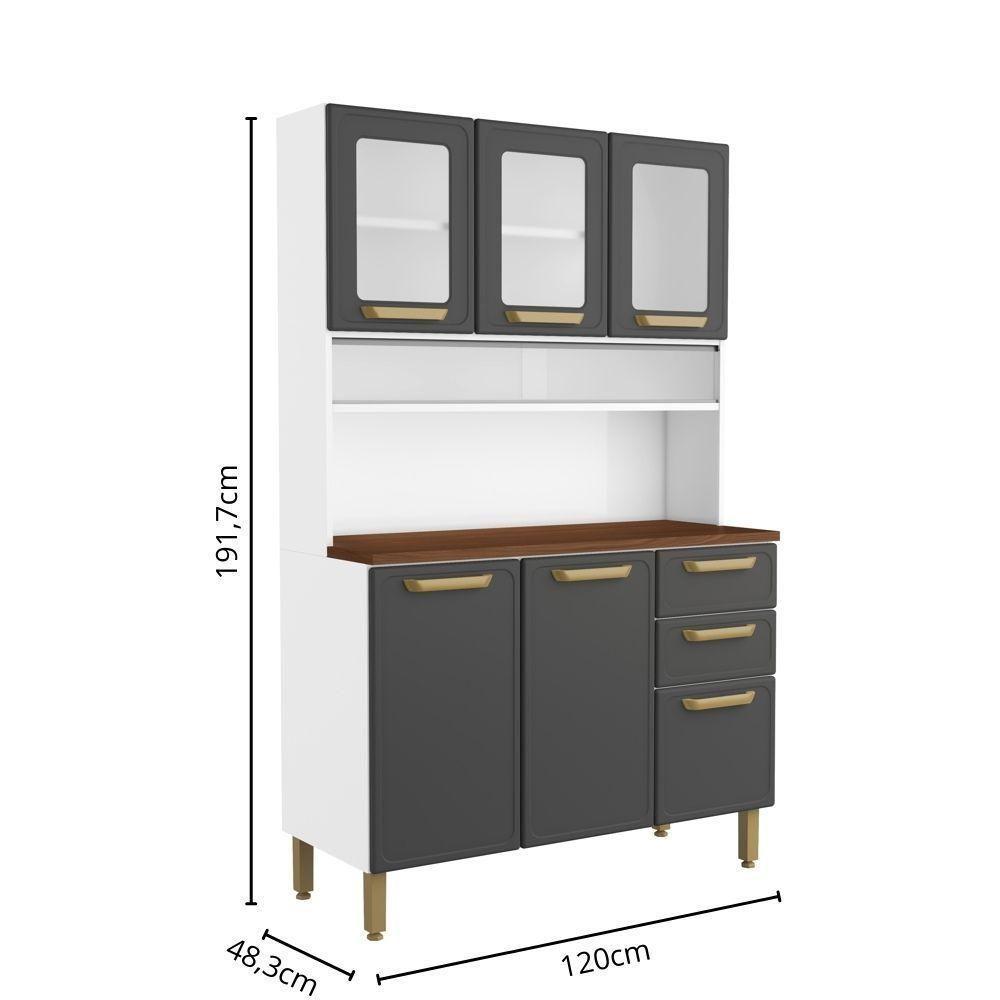 Cozinha Compacta Aço 6 Portas 2 Vidros 2 Gavetas Bella Bertolini Grafite Branco - 6