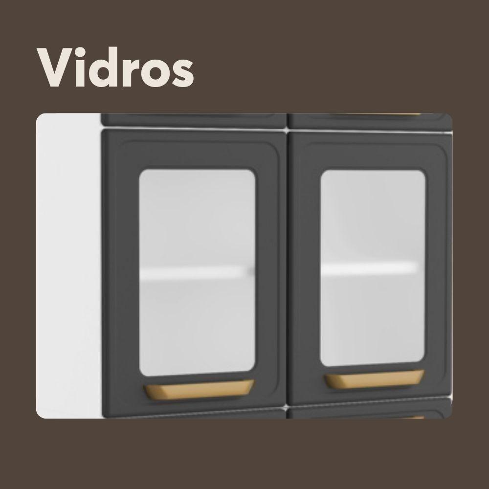 Cozinha Compacta Aço 6 Portas 2 Vidros 2 Gavetas Bella Bertolini Grafite Branco - 8