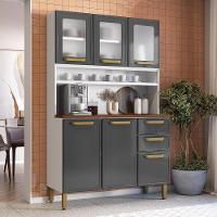 Cozinha Compacta Aço 6 Portas 2 Vidros 2 Gavetas Bella Bertolini Grafite Branco - 1