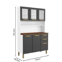 Cozinha Compacta Aço 6 Portas 2 Vidros 2 Gavetas Bella Bertolini Grafite Branco - 6