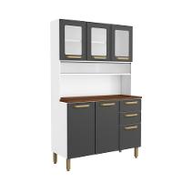 Cozinha Compacta Aço 6 Portas 2 Vidros 2 Gavetas Bella Bertolini Grafite Branco - 7