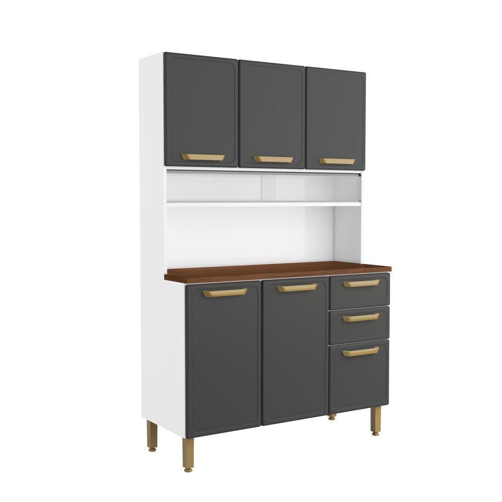 Cozinha Compacta Aço 6 Portas 2 Gavetas Grafite Bella Bertolini Grafite/Branco - 1