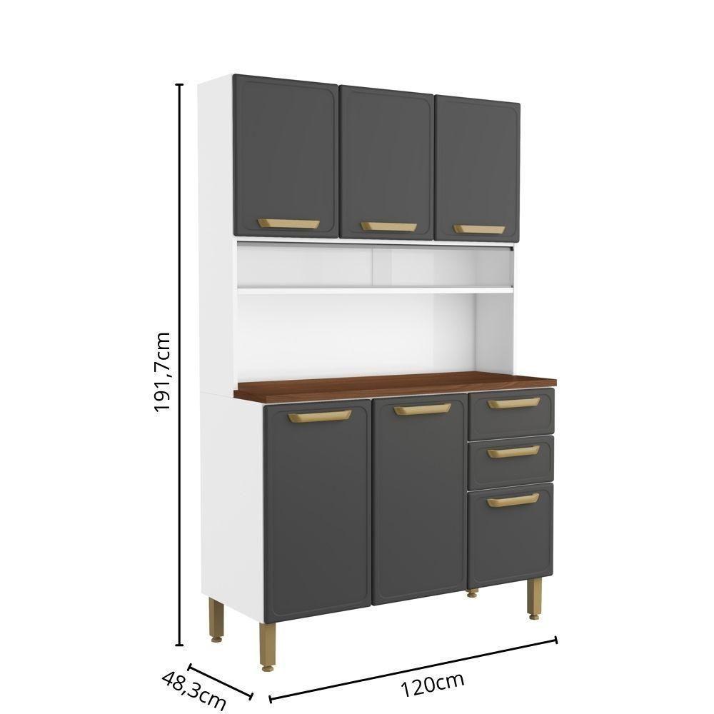 Cozinha Compacta Aço 6 Portas 2 Gavetas Grafite Bella Bertolini Grafite/Branco - 2