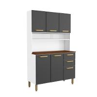 Cozinha Compacta Aço 6 Portas 2 Gavetas Grafite Bella Bertolini Grafite/Branco - 1