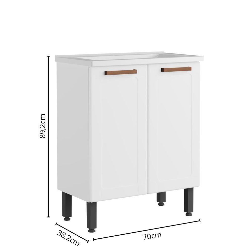 Balcão De Aço E Cuba Para Banheiro 2 Portas Branco Bertolini Branco - 4