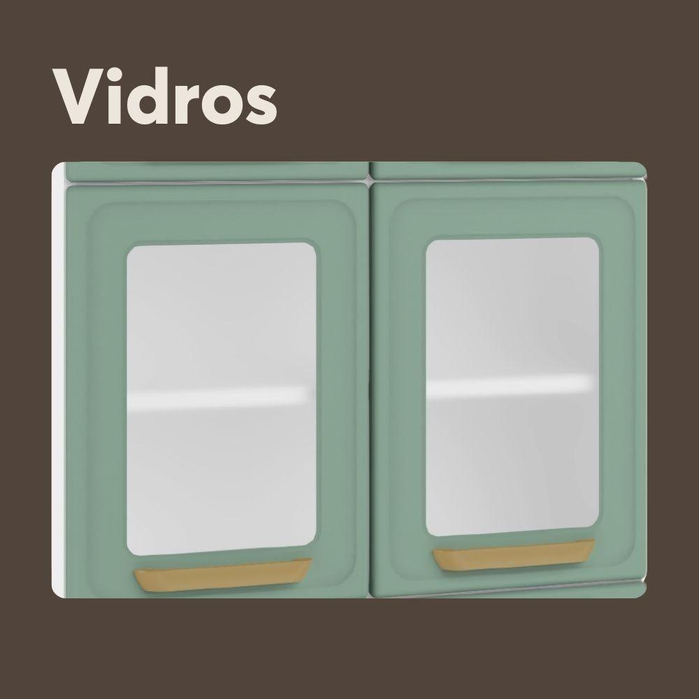 Armário Aéreo De Aço 3 Portas Vidro Bella Bertolini Verde Branco - 4