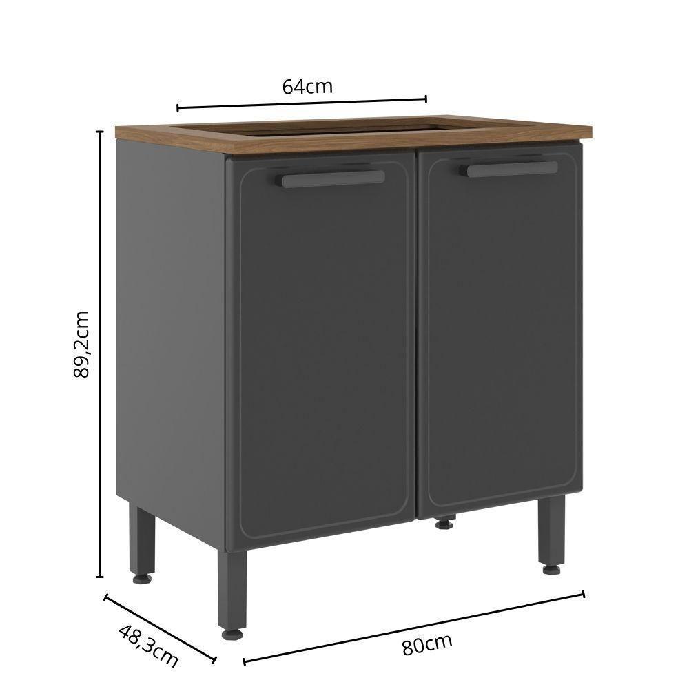 Balcão De Aço Para Cooktop 2 Portas Grafite Estilo Bertolini Grafite - 5
