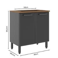 Balcão De Aço Para Cooktop 2 Portas Grafite Estilo Bertolini Grafite - 5