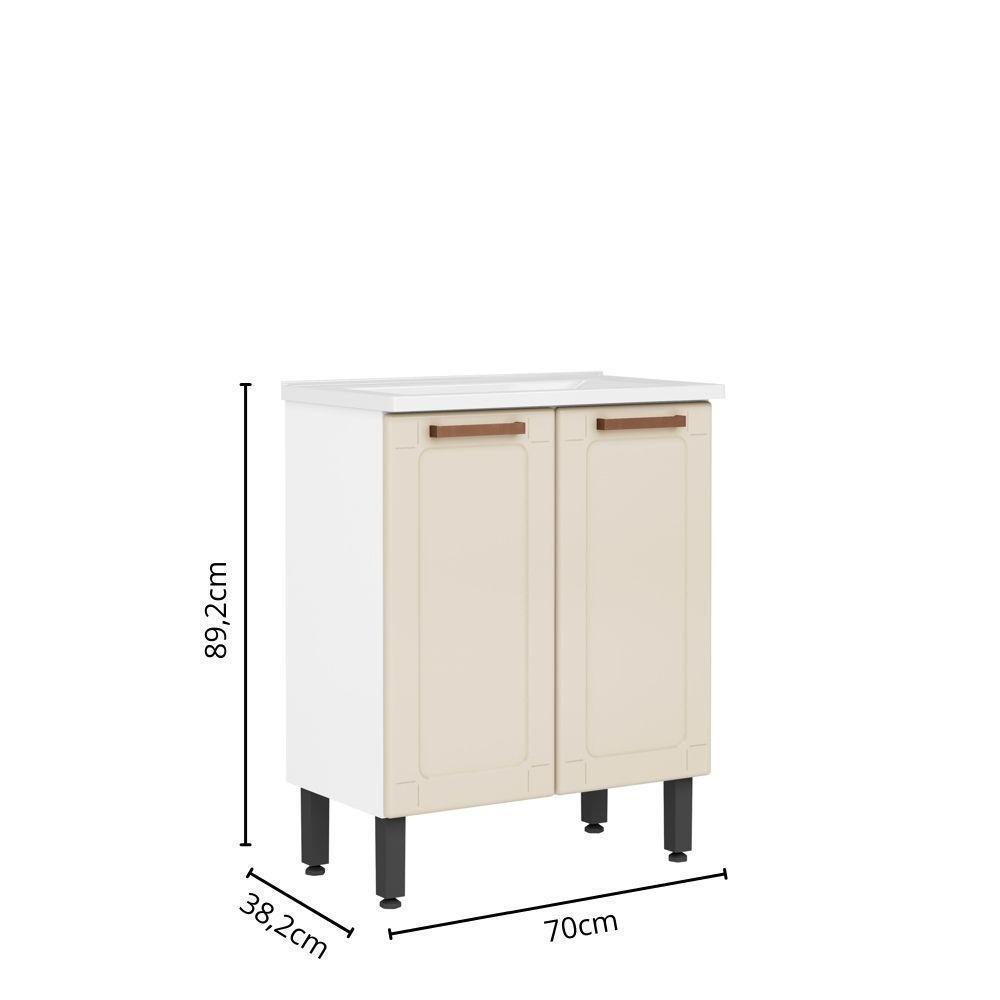 Balcão De Aço E Cuba Para Banheiro 2 Portas Areia Bertolini Areia/Branco - 4