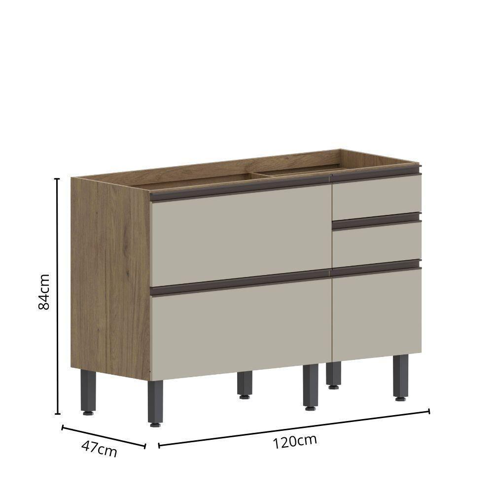 Balcão 1 Porta Basculante 1Gavetão 2 Gavetas Moderna Bertolini Areia Carvalho - 3