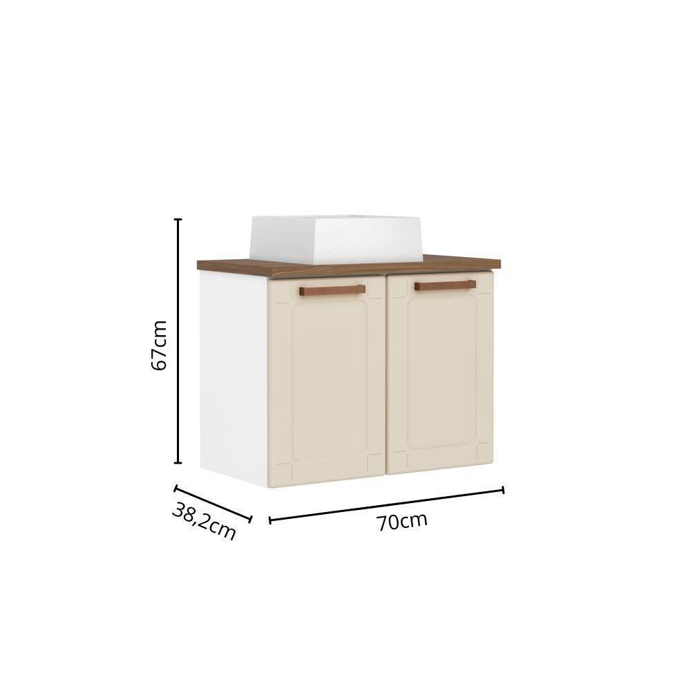 Balcão De Aço E Cuba Alta Banheiro 2 Portas Areia Bertolini Areia/Branco - 4