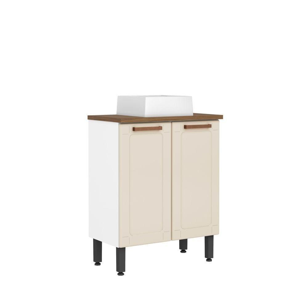 Balcão De Aço E Cuba Com Pés Banheiro 2 Portas Areia Bertolini Areia/Branco - 1