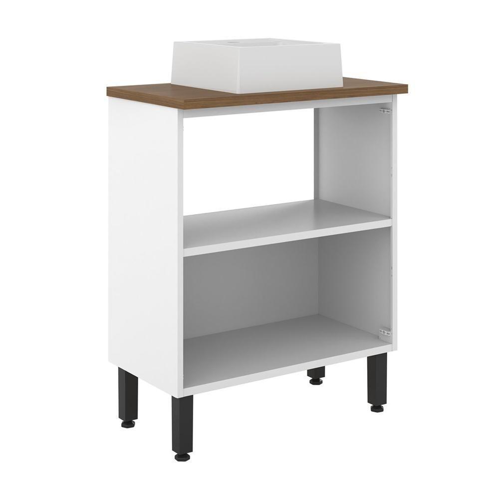 Balcão De Aço E Cuba Com Pés Banheiro 2 Portas Areia Bertolini Areia/Branco - 3