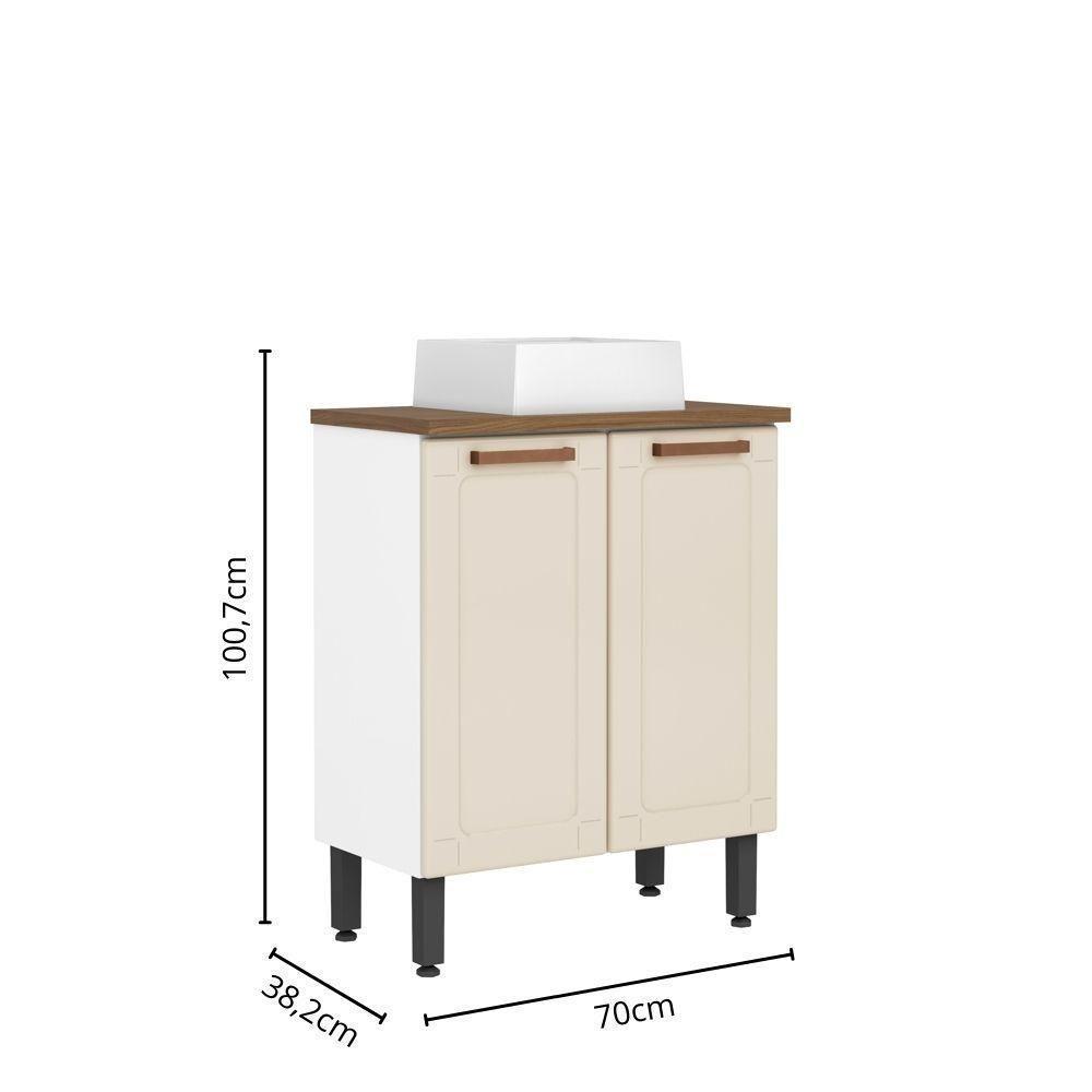 Balcão De Aço E Cuba Com Pés Banheiro 2 Portas Areia Bertolini Areia/Branco - 4